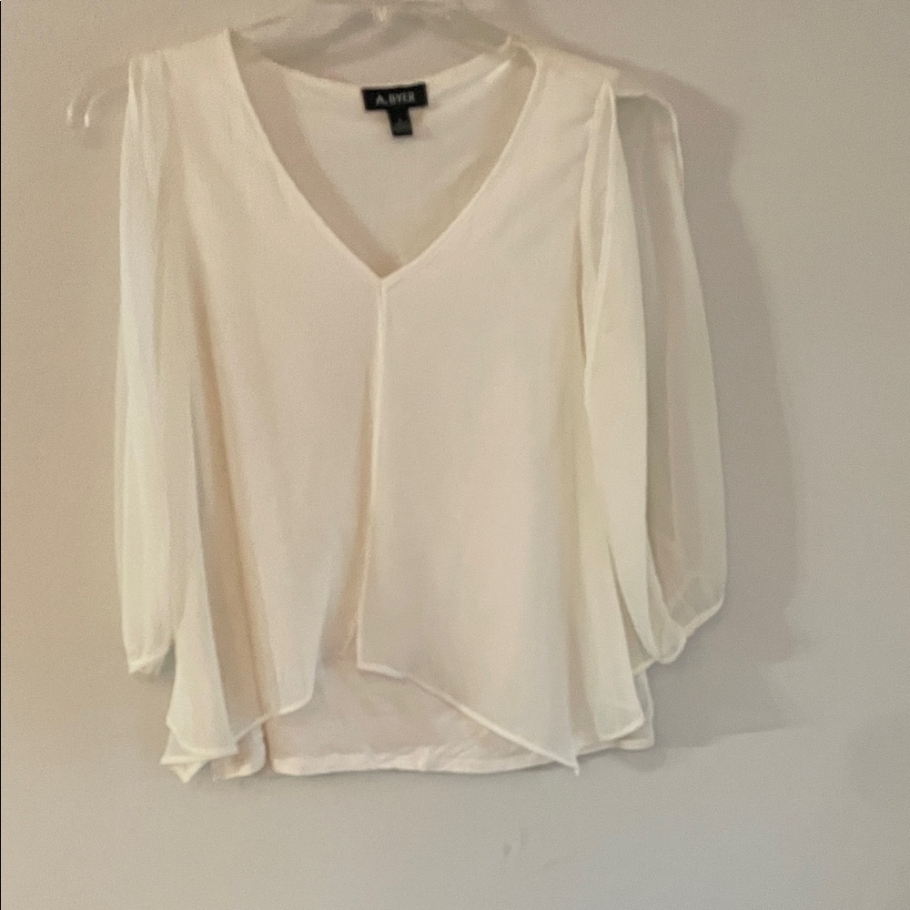 A. Byer Women's Cream V-Neck Blouse